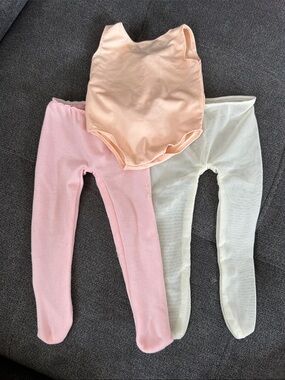 Children's Peach Leotard with Pink and Cream Footed Tights